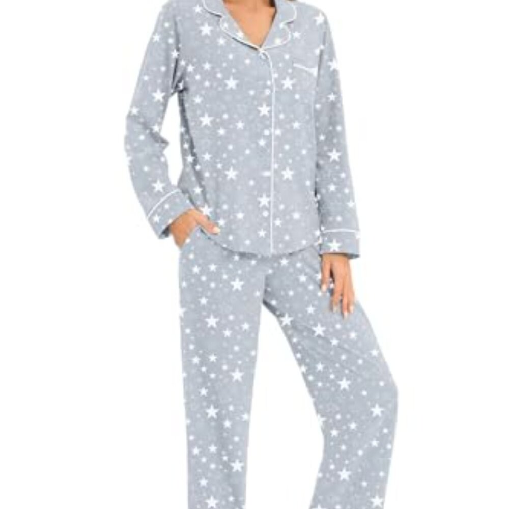 Soft Cotton Pajama Set Button-Down Long Sleeve Sl… - image 6